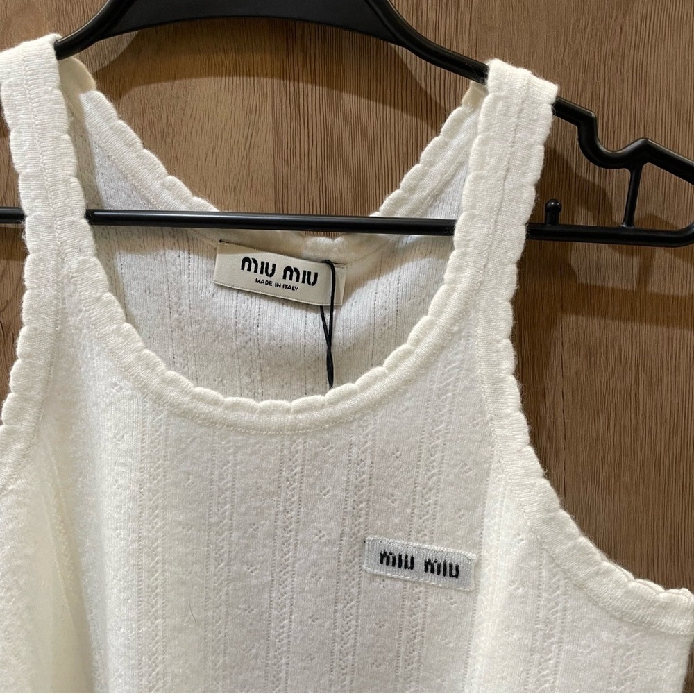 Miu Miu Cream Ribbed Tank Top - Picture 6 of 7